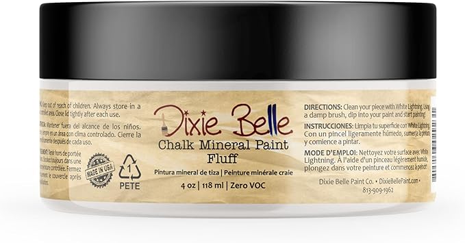 Dixie Belle Paint Company Chalk Finish Furniture Paint - Fluff (4oz) - Matte Soft White Chic Chalk Mineral DIY Furniture Paint
