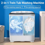 Portable 22 lbs Twin Tub Washing Machine with Drying Rack, 13 lbs Washer Mini Compact Laundry Machine and 9 lbs Spinner, Semi-automatic Washer Combo for Dorms, Apartments
