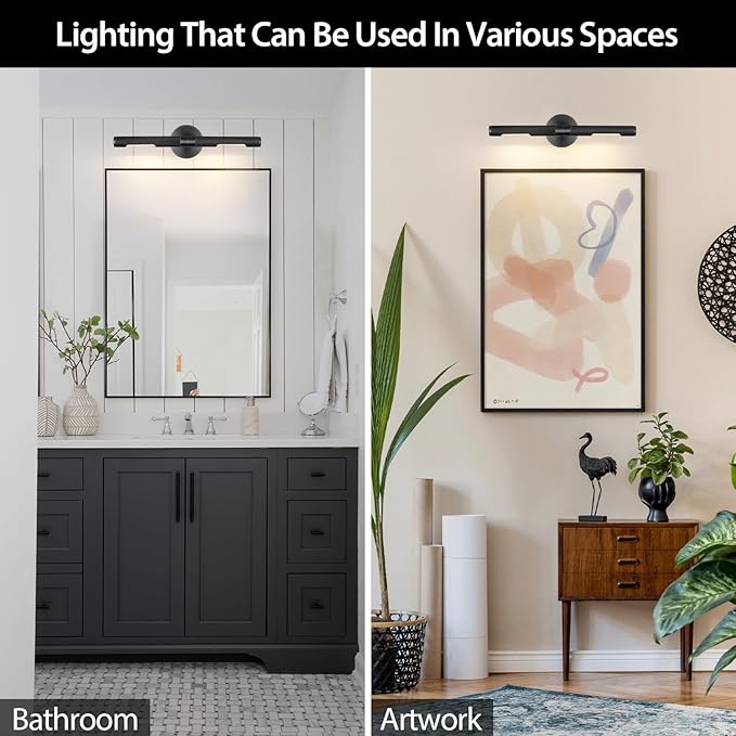 Hardwired Black 19" Knurled Picture Lights, Rotatable 360°Picture Lights for Wall, Art Lights, Gallery Light, Museum Lights for Wall Art, Picture Frame Light, Sconce Light, Include Bulb