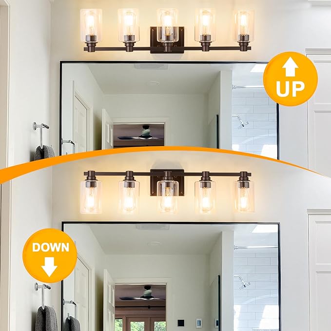 5 Lights Bathroom Lighting Fixtures Over Mirror Oil Rubbed Bronze Bathroom Vanity Light Fixture Farmhouse Vanity Light Vintage for Bedroom Living Room Hallway