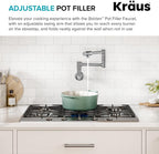 KRAUS Bolden 2 Handle Pot Filler Faucet with Retractable Arm, Wall Mount Kitchen Faucet, Pot Filler for Over Stove in Spot-Free Stainless Steel, KPF-5003SFS