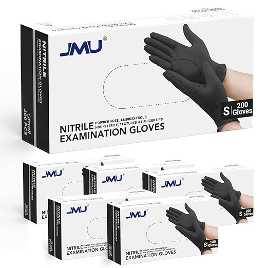 JMU Black Nitrile Gloves Small Case of 1200, 3.5Mil Nitrile Exam Gloves, Latex Free, Powder Free