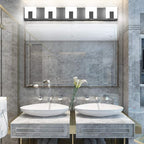 Aipsun 5 Lights Modern Black Vanity Light Up and Down Black Bathroom Lighting Fixtures LED Bathroom Wall Light Over Mirror 6000K