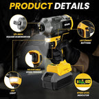 Cordless Impact Wrench 1/2 inch for DeWalt 20v Battery, Impact Wrench 950Ft-lbs High Torque Brushless Electric Impact Gun, Power Impact Driver with 3-Mode Speed, LED Work Light(no battery)