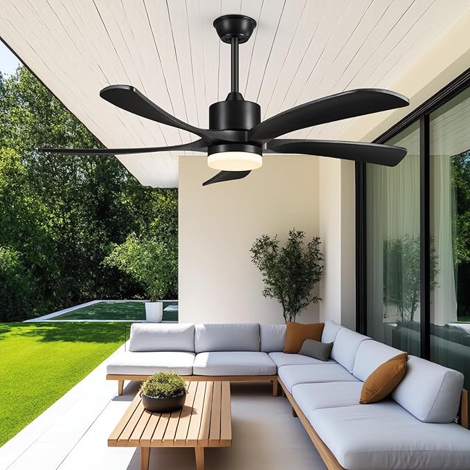 52 Inch Ceiling Fans with Lights Remote, Black Ceiling Fan Light Outdoor, ETL Listed, USA Original Patent, 3 Downrods, Timer, 5 Wood Blades, 6 Speeds Reversible Quiet DC Motor Fan Indoor, 52in Black