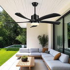 52 Inch Ceiling Fans with Lights Remote, Black Ceiling Fan Light Outdoor, ETL Listed, USA Original Patent, 3 Downrods, Timer, 5 Wood Blades, 6 Speeds Reversible Quiet DC Motor Fan Indoor, 52in Black