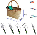 装 (Green),Gardening Tool Set, Equipped with a Bamboo Woven Storage Basket, 5 Aluminum Alloy Hand Tools, and 3 Stainless Steel Scissors, is a Wonderful Gift for Gardening Enthusiasts.