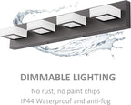 Ralbay Black Vanity Light Dimmable 4 Lights LED Modern Bathroom Vanity Lighting Fixtures Modern Stainless Steel Acrylic Rotable 360° Vanity Wall Light Over Mirror