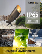 COLOER Die-cast Brass Landscape Spotlights Outdoor with 5W Aluminum Housing LED MR16 Bulb 2700K 450LM,12V AC/DC Low Voltage Lighting, Outdoor Directional Up Light, Spot Lights for Yard(102B,1 Pack)