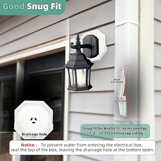 Siding Mounting Blocks, Qulity Siding Mounting Plate, 130110006001 Octagon Small Outdoor Light Mounting Block, for 1/2 inch Lap Double and 4 inch Height Siding, White 2 Packs