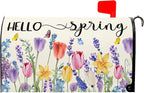 Hello Spring Mailbox Covers Tulip Lavender Butterfly Spring Decorative Mailbox Covers Magnetic Standard Size 21x18 Inch Rustic Waterproof Mailbox Wraps Post Letter Box Covers Garden Yard Outdoor Decor