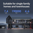 Ranein Natural Gas Tankless Water Heater, Outdoor Max 7.4 GPM, 190,000 BTU Instant Hot Water Heater