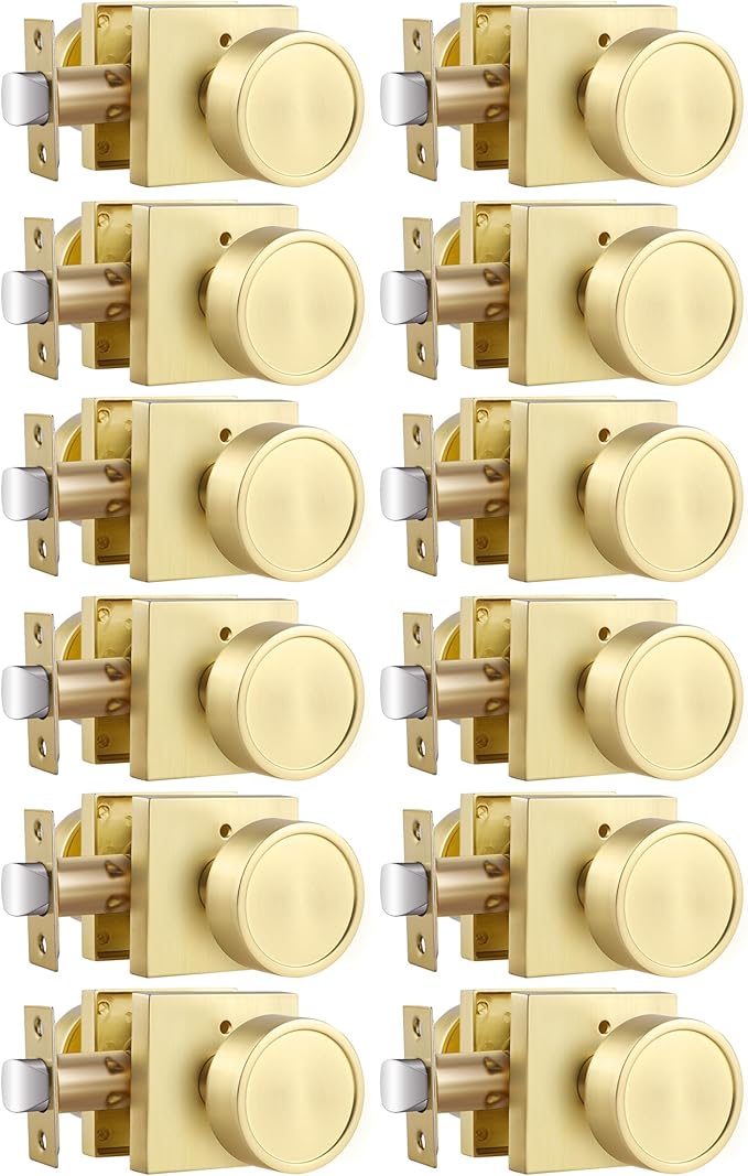 Haidms Gold Door Knobs Interior, Zinc-Alloy Heavy Duty Round Brushed Gold Privacy Door Knobs for Bedroom Modern Bathroom Interior Door Lock Bulk(12 Pack)