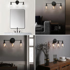 Phansthy 3-Light Wall Sconces Antique Brass Vanity Light, Industrial Wall Lamps with On Off Switch and Clear Glass Lampshade, Vintage Wall Lighting for Bathroom Living Room (Black, Bell Shade)