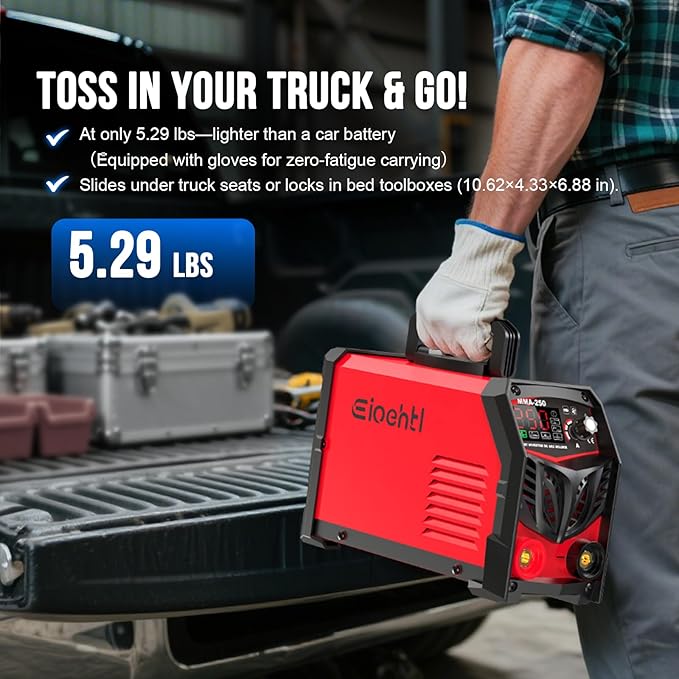 250Amp Stick Welder 110V/220V Dual Voltage, with LED Display ARC Welding Machine w/Hot Start, IGBT Inverter, Portable Welder with Complete Kit (10 Rods, Clamps, Gloves), Anti-Stick for Home/Diy/Farm