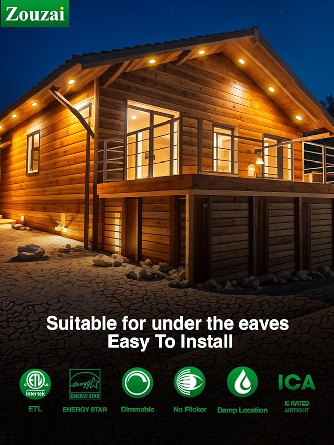 zouzai 1 Pack 8 Inch 1685LM Black 5CCT Ultra-Thin LED Recessed Ceiling Light with Junction Box, 2700K/3000K/3500K/4000K/5000K Selectable, 18W Eqv 150W, Dimmable - ETL and Energy Star Certified