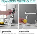 AIMADI Chrome Kitchen Faucet with Pull Down Sprayer,Dual Spout Design Modern Stainless Steel High Arc Kitchen Sink Faucet for Farmhouse Camper Laundry Rv Bar