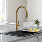 KRAUS Oletto High-Arc Single Handle Pull-Down Kitchen Faucet in Brushed Brass, KPF-2821BB