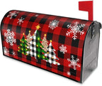 Christmas Tree Mailbox Covers Magnetic Red Black Buffalo Plaid Mailbox Post Cover Winter Snowflakes Post Wrap Standard Size 18 X 21