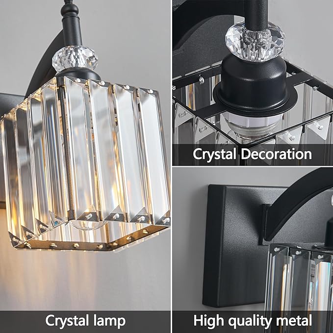 Crystal Vanity Lights - Black, 2 Light Modern Bathroom Vanity Light Fixtures Over Mirror