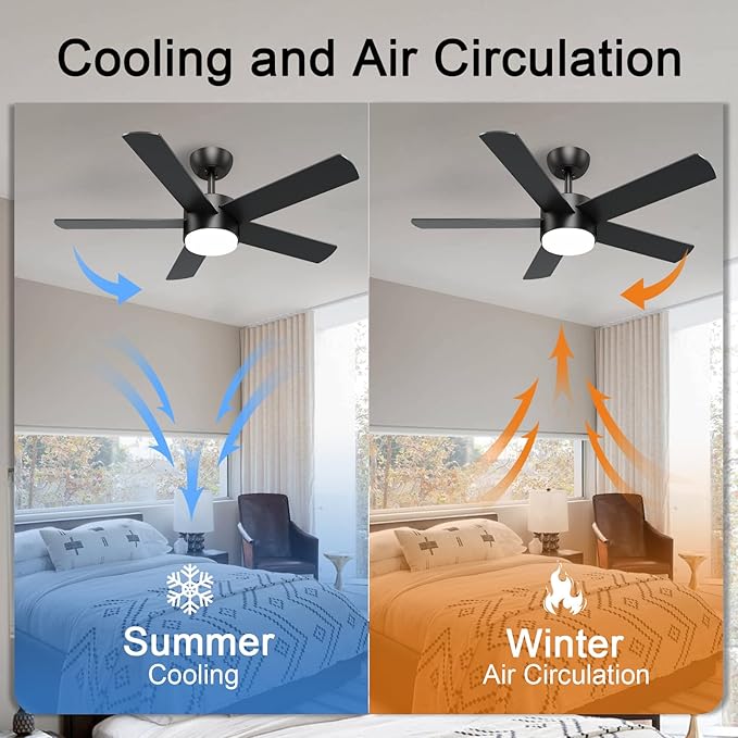42 inch Black Ceiling Fans with Lights and Remote Control, LED Ceiling Fan Dimmable 3 CCT 6-Speed, Noiseless Modern Ceiling Fan for Bedroom, Living Room, Dining Room, ETL Listed