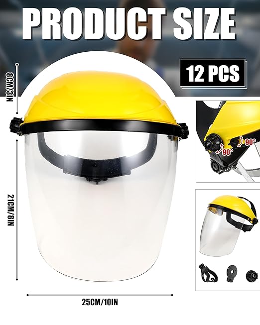 12 Pack Safety Face Shield for Grinding and Cutting, Full Impact Resistant Face Shield Mask for Work Chemical Woodworking (Yellow)