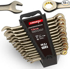 DISEN 13pcs 90-Teeth Ratchet Wrenches Set, Fixed Head Metric Ratcheting Wrench Set 6, 8, 9, 10, 11, 12, 13, 14, 15, 16, 17, 18, 19MM, Cr-V Constructed, Nickel Plating with Organizer