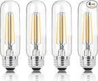 5 Inch Edison Bulb, 2700K Soft White E26 Led Bulb 6W Dimmable, 800LM T10 T9 Bulb Clear Glass Tubular Light Bulbs, AC 120V Equal 80 Watt Bulbs for Chandelier Pendant Wall Light - 4Pack