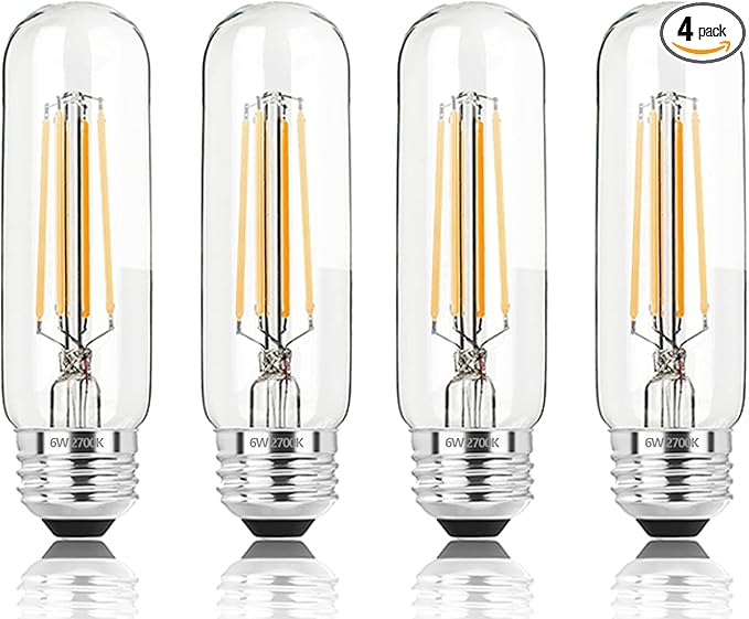 5 Inch Edison Bulb, 2700K Soft White E26 Led Bulb 6W Dimmable, 800LM T10 T9 Bulb Clear Glass Tubular Light Bulbs, AC 120V Equal 80 Watt Bulbs for Chandelier Pendant Wall Light - 4Pack