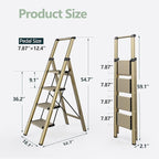 WOA WOA 4 Step Ladder for 10 Feet High Ceiling, Lightweight Foldable Ladder with Non-Slip Wide Pedals, Step Stool with Safe Handrail, Space Saving for Home, Kitchen, Indoor & Outdoor 300lbs - Gold