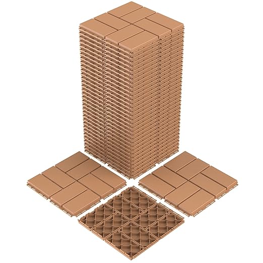 Goovilla Plastic Interlocking Deck Tiles, 36 Pack Outdoor Patio Flooring, 12"x12" Interlocking Decking Tile Outdoor All Weather Use, Waterproof Patio Pavers for Pool Balcony Backyard Porch, Khaki