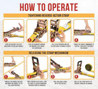 Mytee Products 4" x30' Self-Tensioning Ratchet Tie Down Straps with Flat Hooks - 5,400 Lbs WLL - Heavy Duty Tie Down Ratchet Straps for Flatbed, Truck, Trailers, Cargo, Pickup - Yellow