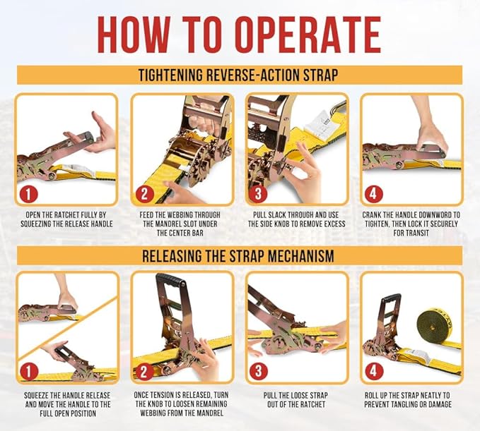 Mytee Products 4" x30' Self-Tensioning Ratchet Tie Down Straps with Flat Hooks - 5,400 Lbs WLL - Heavy Duty Tie Down Ratchet Straps for Flatbed, Truck, Trailers, Cargo, Pickup - Yellow