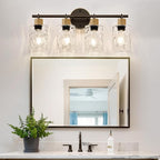 2025 Upgrade Bathroom Light Fixtures, 4-Light Coastal Vanity Lights with Crystal Glass Shade, Oil-Rubbed Bronze Bathroom Wall Lamp for Mirror Kitchen Hallway Cabinet