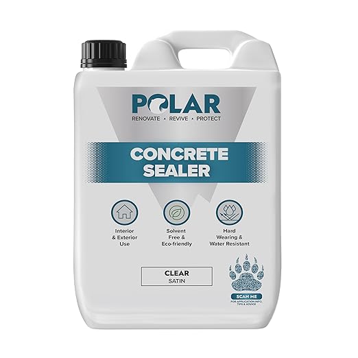 Polar Dust Proof Concrete Sealer Clear - 1.32 Gallon - Satin Finish - Concrete Sealer Outdoor & Indoor - Ideal Waterproofing for Stone & Concrete Garages, Kitchens, Factory & Warehouse Floors & Walls