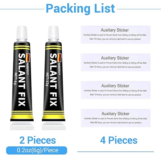 Adhesive for Shower Curtain Rods, High Strength Adhesive, Glue for for Tiles, Steel, Real Woods, Glasses, Marble, Slow Dry Modified Silicone Sealant, White Color, Weight 0.4 oz.