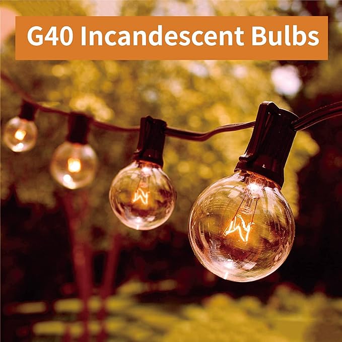 Meconard G40 Replacement Light Bulbs, E12 Candelabra Screw Base 5watt Dimmable Clear Glass Globe Incandescent Bulbs for Indoor Outdoor String Lights,Warm White,25Pack