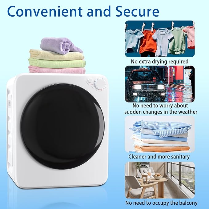 1.6 Cu.Ft Portable Clothes Dryer, 800W Fast Drying Front Load Laundry Dryer with 5 Mode, Mini Electric Clothing Dryer with Stainless Steel Tub, Compact Machine for Apartment, Home, Dorm