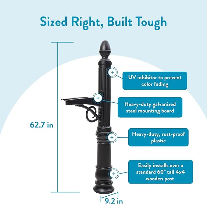 Architectural Mailboxes Victorian Plastic Mailbox Post, Compatibility Code A, B, VP000BAM, Black