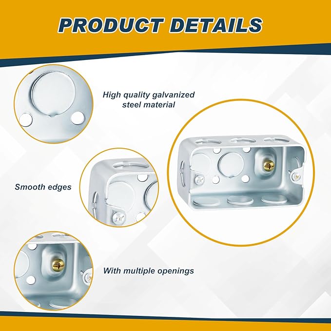 12 Pcs Electrical Box Junction Box Galvanized Steel Metal Electrical Boxes, 1/2'' and 3/4'' Knockouts, Drawn Construction, Silver (4 x 2 Inch,Rectangular)