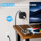 Surge Protector Power Strip-15 Ft Flat Plug Extension Cord with 8 Widely Outlets and 4 USB Ports(2 USB C) Multi Plug Outlet Extender for Office, School, Travel and Dorm Room Essentials-Black