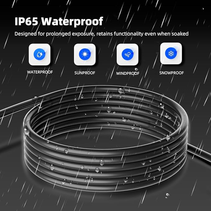 25 FT Outdoor Extension Cord Waterproof, Black, 3-Prong Power Cord, 16 AWG SJTW, 13A 1625W, Grounded, General Purpose Long Extension Cord for Lawn & Garden, ETL Listed