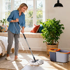 Spin Mop and Bucket Set,Detachable Double Buckets Separate Dirty Water with Stainless Steel Wringer for Floor Cleaning,Cleaning Buckets with 4 Mop Head Replacements for Household Use