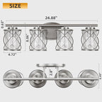 4-Lights Bathroom Light Fixtures, Brushed Nickel Modern Vanity Light Over Mirror, Bathroom Wall Lamp for Mirror Kitchen Living Room Hallway Porch, Farmhouse Wall Lights with Clear Glass Cage Shade