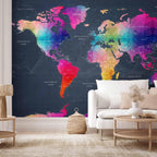 artgeist Premium Wall Mural World Map 138"x101" - XXL Non-Woven Wallpaper Fleece Wall Decor Photo Print Picture Image Design Home Map of The World k-A-0126-a-a