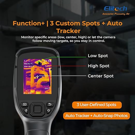 Elitech Thermal Imaging Camera – 256×192 IR High Resolution Infrared Camera, No Visual Fusion Needed, Video Recording, Emissivity & Temp Alarm Settings, for HVAC, Electrical, Home Inspection, TIC-210