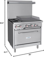 KoolMore KM-CRG36-NG 36 in. 2 Burner Commercial Natural Gas Range with 24 in. Griddle, Solid Black