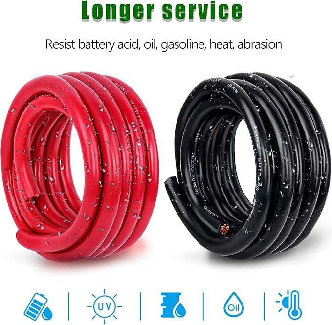 2 Gauge Battery Cable Copper Wire, 25FT Red+25FT Black 2 AWG Welding Cable Standard USA OFC Wire for Automotive, Battery, Solar, Marine and Generator