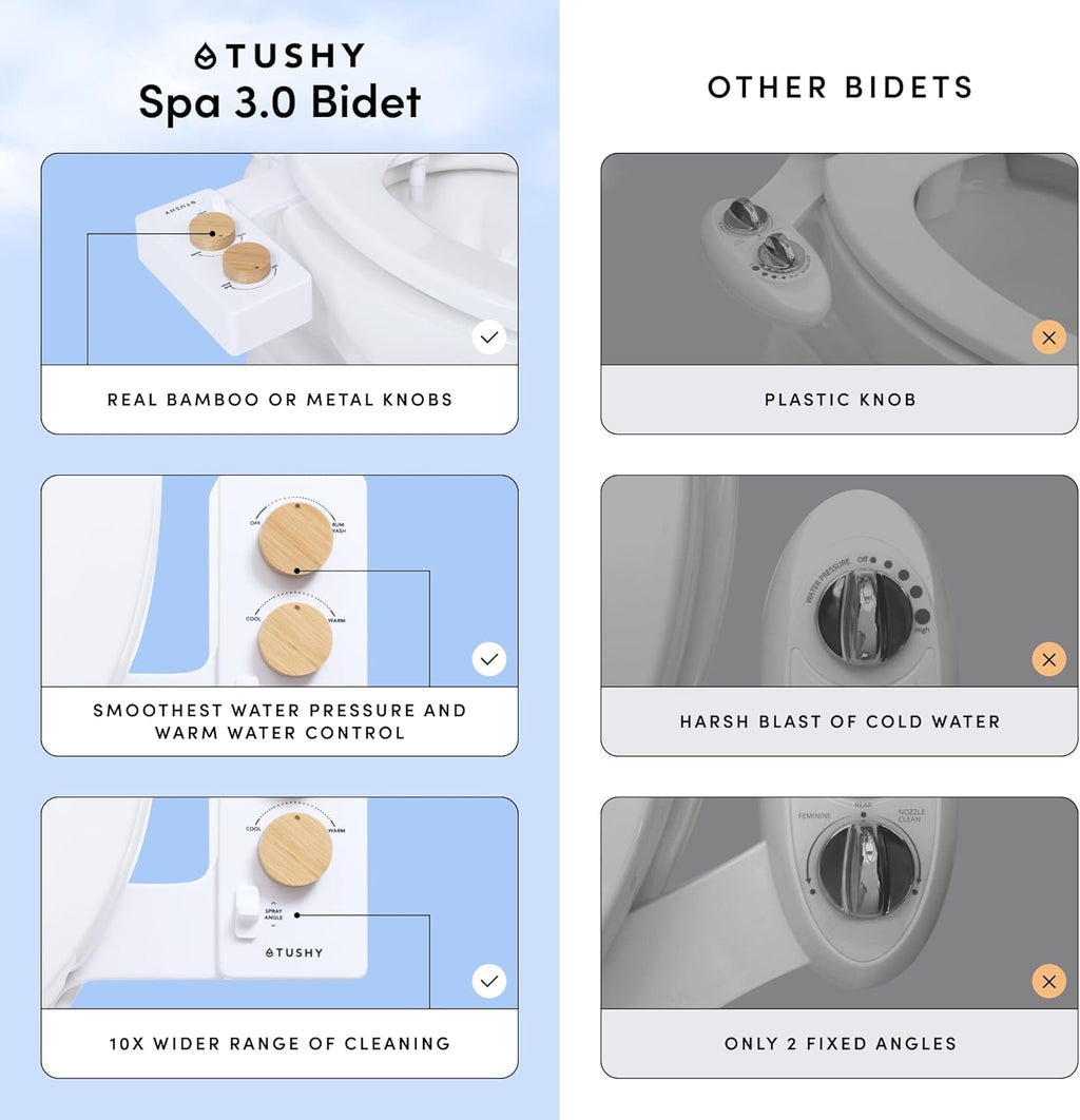 TUSHY Self-Cleaning Cool to Warm Water Bidet Attachment. Easy Universal DIY Install, No Plumber Required (Sink Connection Needed for Water Temperature Control), Bronze Knob