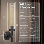 Black Wall Sconce, 19" Tube Glass Sconce Wall Lighting, Bathroom Wall Light, Vanity Lights for Living Room, Wall Lamp for Bedroom, Hallway, Fireplace, Staircase